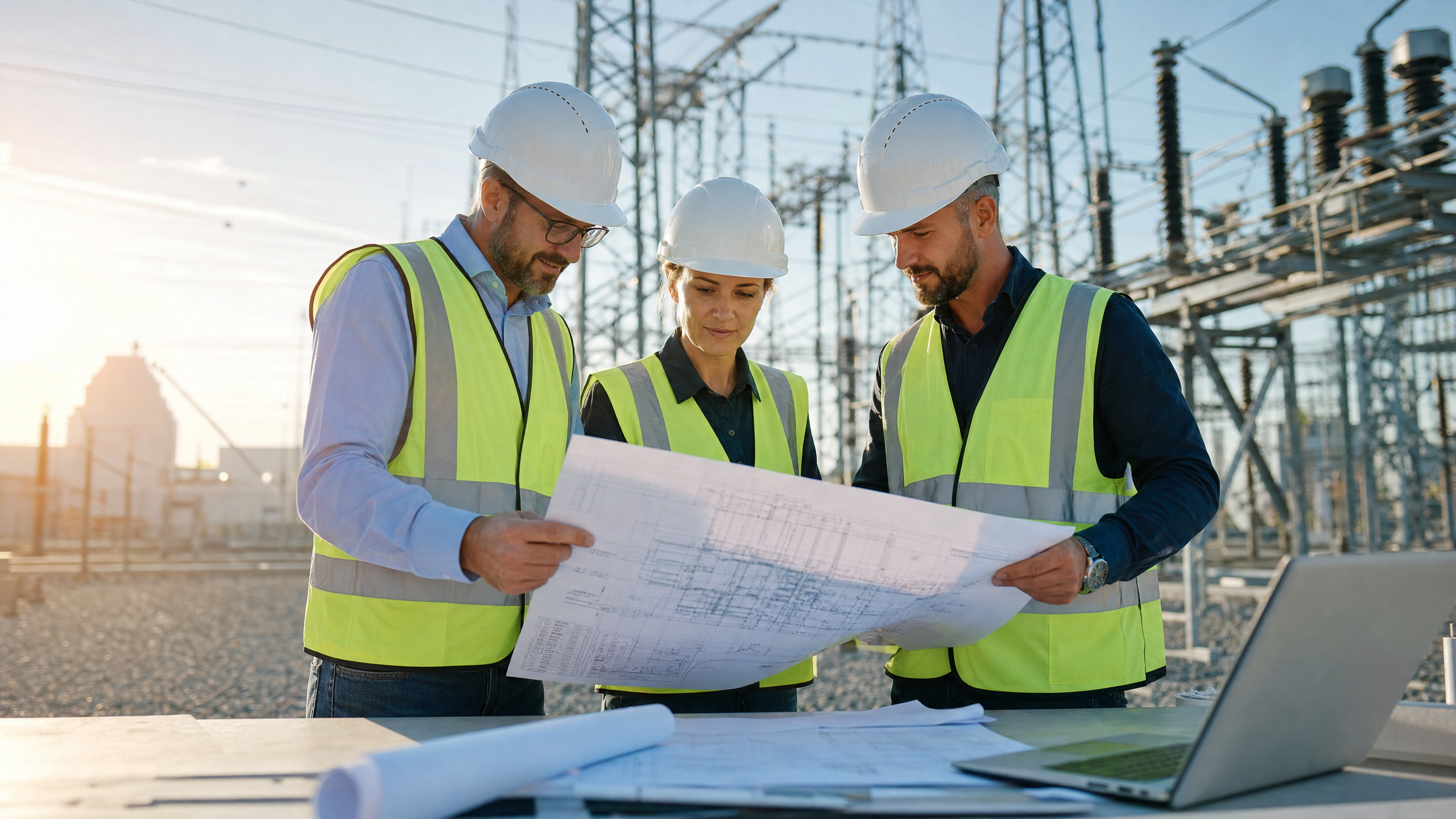 Engineers collaborating on energy infrastructure project